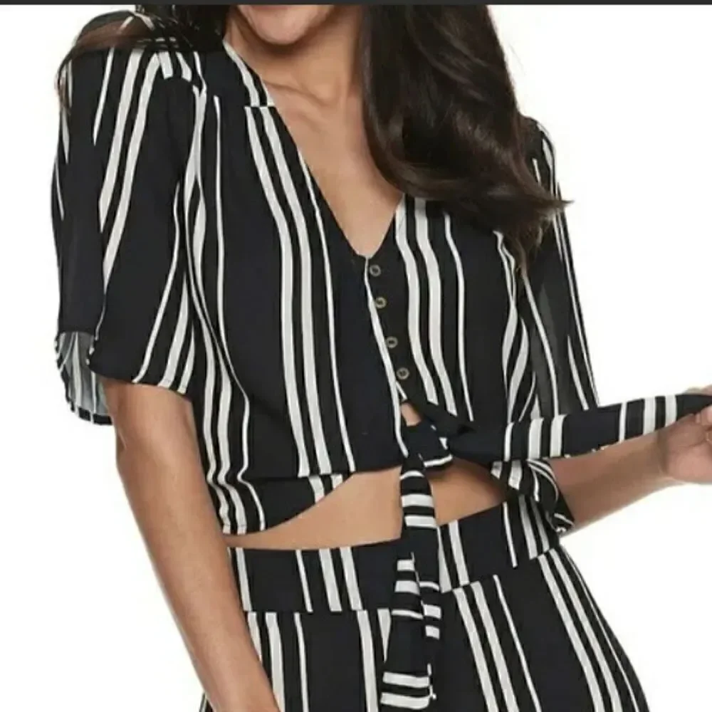 Take 50% OFF- Live To Be Spoiled Black&White 2pc Croptop & Pant, Size-XS